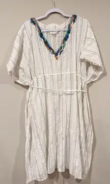 Anthropologie Duet Womens Anais Kaftan Dress White Blue Striped One Size 2353