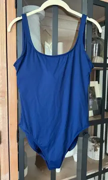 Ralph Lauren navy one piece swimsuit silver hardware cups scoop back