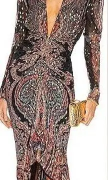 Rococo  Sand NWT Nott Midi Printed v neck black dress size small