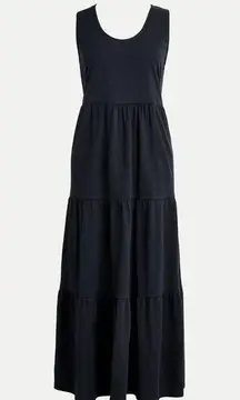 J.Crew  Tiered Maxi Dress Black Sleeveless Flowy Cotton Jersey Women's XS