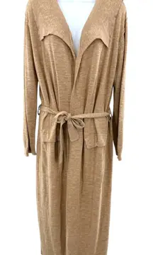 Free People Beach Slub Knit Long Cardigan Sweater Open Front Belted Boho Tie S