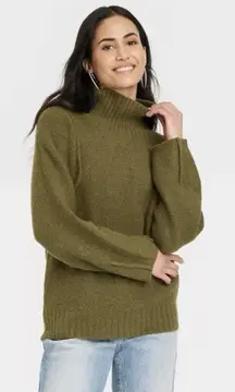 Universal Thread Sweater Womens S Green Knit Ribbed Turtle Neck Pullover Stretch