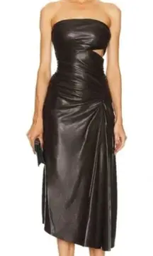 A.L.C. Dress Womens 8 Brown Andie Faux Leather Strapless‎ Cutout