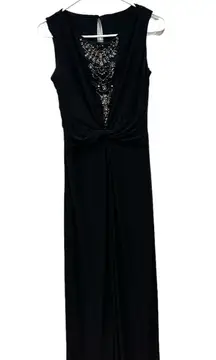 black long sleeveless beaded front dress