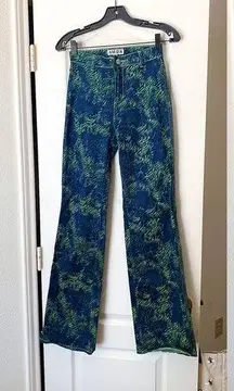 I.AM.GIA Pant Tali Denim Flare Animal Print High-Rise Green Tiger XS EUC