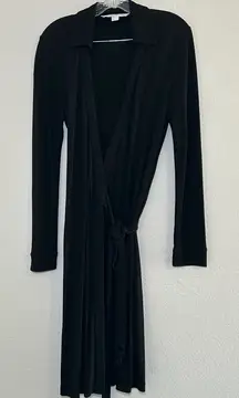 Diane Von Furstenberg Black Midi Wrap Dress women’s 10 minimal career office