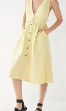 Urban Outfitters  Danny Plunging Button-down Denim Midi Dress Yellow Sz Medium