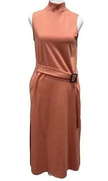 Prologue Dress Women Xs Maxi Belted Sleeveless Coral Mock Neck Preppy Mod