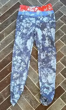 Free‎ People Movement Cropped Grey/White Leggings with Orange/Blue size XS EUC