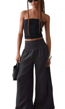 Anthro Pinch Cotton Gauze Wide‎ Leg Pull On Pant Black Size M