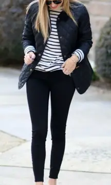 Tory Burch Quilted Jacket in Navy Blue with Gold Accents Size Medium