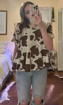 Cow Print Flowy Blouse