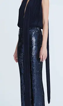 Halston VERONICA SEQUIN PANT Navy Size‎ 0 All Over Sequin Cocktail Party $445