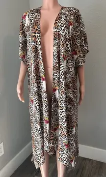 BERRY N CREAM Cheetah Leopard and Steer Skull long Kimono western cardigan #57