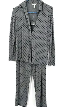 Soma size XS gray black polka‎ dot button up pajama set long sleeve pants
