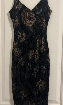 A’GACI Black Tank Midi Velvet Velour Floral Witchy Whimsigoth Goth Dress Y2K