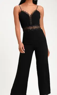 Lulus Leeta Black Swiss Dot Lace Wide Leg Jumpsuit Size XS