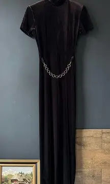 Panache Vintage Deep Brown Velvet Jumpsuit with Waist Chain Size 4