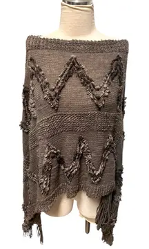 Pretty Angel gray purple poncho with fringe one size