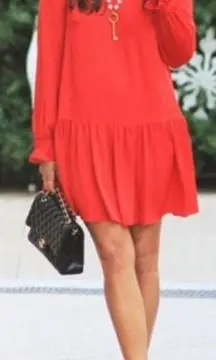 Milly Red Ruffle Silk Blend Dress Long Sleeves