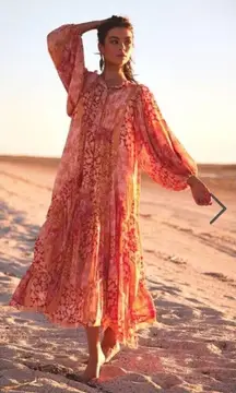 Talisman Sabrina Midi Dress Relaxed Oversized Bohemian Bonfire Size L NEW Boho