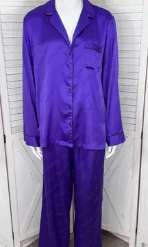 Victorias Secret Satin Pajama Set Purple Black Medium Shirt Pants