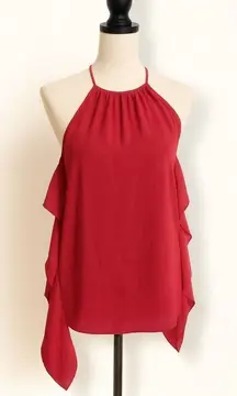 Kenneth Cole Pink Sleeveless Ruffle Top Mesh Detail Draped Back Size XS