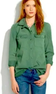 MADEWELL Shirt Womens Small S Tomboy Work Green Button-Up 100% Cotton preowned