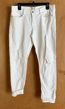 Frame Le Garcon Jeans Womens 28 Ivory Linen Cotton Straight Leg‎ Distressed