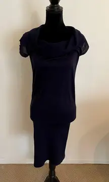 Navy Blue Sleeveless Cowl Neck Sweater Midi Dress Size Small