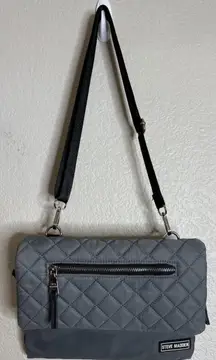 Steve Madden Jodie Crossbody Purse Bag Gray Quilted Nylon Adjustable Strap Logo