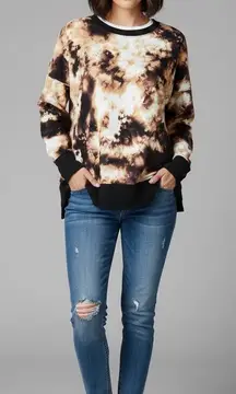 LuLaRoe Tie Dye Crewneck Sweatshirt Womens Medium Black Tan Long Sleeve Comfy