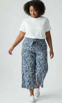 J.Jill Women’s Cropped Belted Floral wide leg Pants Blue 4x