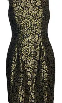 Sleeveless Sheath Mini Dress Black Gold Lace, size 4