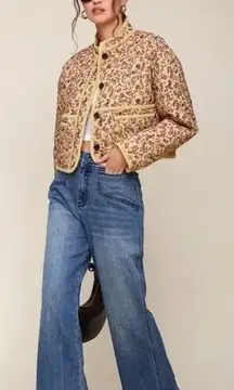 7 for all Mankind Quilted Cropped Floral Mustard Yellow Jacket Size XS