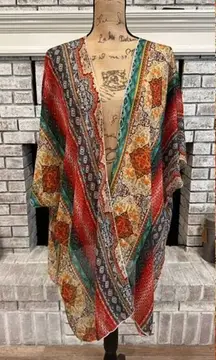 Unbranded Womens Floral Geometric‎ Print Open Front Kimono Multicolor One Size