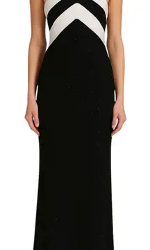 NWT Bari Jay Black Silver Glitter Maxi Gown Crisscross Back Formal Dress Sz 14