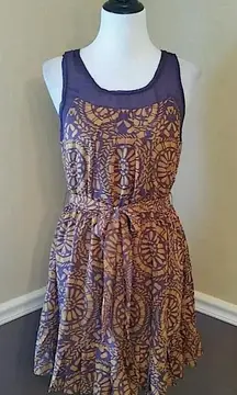 Plum Purple & Goldenrod Print Sleeveless Boho Dress ModCloth Mystree Small