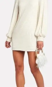 Alexis Lunia Ivory Cream Sequined Shift Mini Mock Neck Long Sleeve Dress Size XS