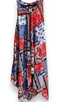 Slny  Bandana-Print Handkerchief-Hem Dress Sleeveless V Neck MIDI Dress