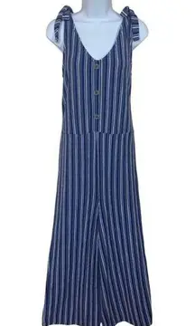 Arizona Jeans Arizona Jean Co Blue Cotton Knit Striped Wide Leg Jumpsuit Large