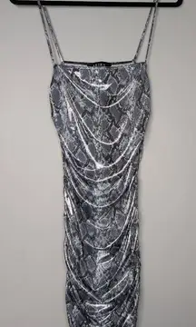 Akira snake print iridescent metallic body con dress Medium