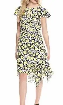 Kensie | Black + Yellow Butterfly Midi Dress