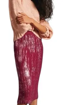 By Anthropologie Magenta Sequin
Knit Midi Pencil Skirt S