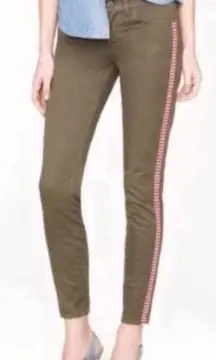 J. Crew Size 25 Green Toothpick Jean Side Stripe Skinny Jean In Tux Stripe