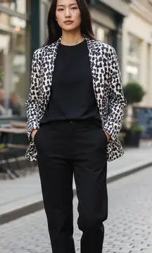 Animal Print Satin Blazer Jacket • Black Beige Leopard • Size M