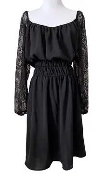 Liberty Love Black Scoop Neck Lace Sleeves Blouson Dress Plus Size 3XL‎ NWOT