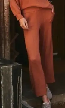 Free People Picnic Sweater Ribbed Flare Lounge Pant Terra Cotta- Size Medium