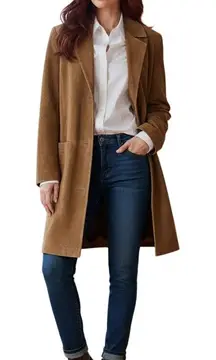 Bernardo Camel Brown Suede Trench Coat S Barn Oversized Washable Western Boho