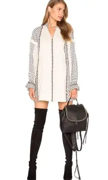 Tularosa Arabella Tunic Mini Dress XS Embroidered Cream Fringe Long Sleeve Boho